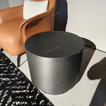 Modern Round Sofa Side Table with Cylindrical Form and Brushed Stainless Steel Finish